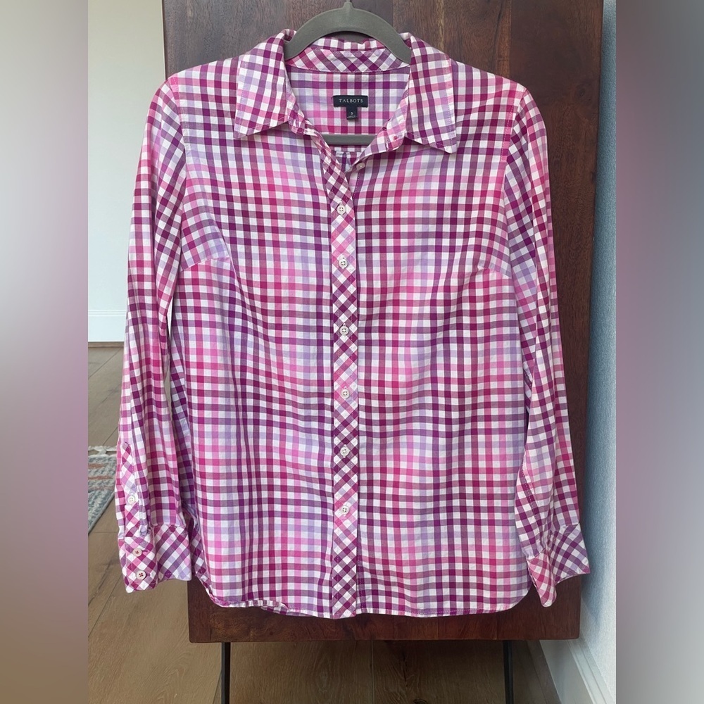 Talbots Pink Purple and White Checkered Button Down Shirt size small - Picture 7 of 12
